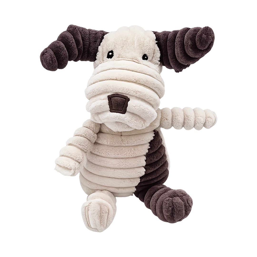 Decoy ribbed plush dog-shaped dog toy