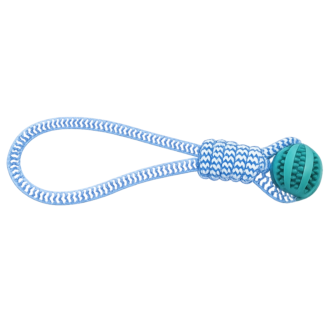 Loophole rope and rubber ball tug toy for dogs