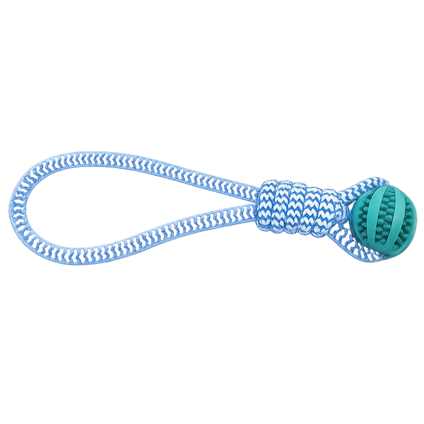 Loophole rope and rubber ball tug toy for dogs