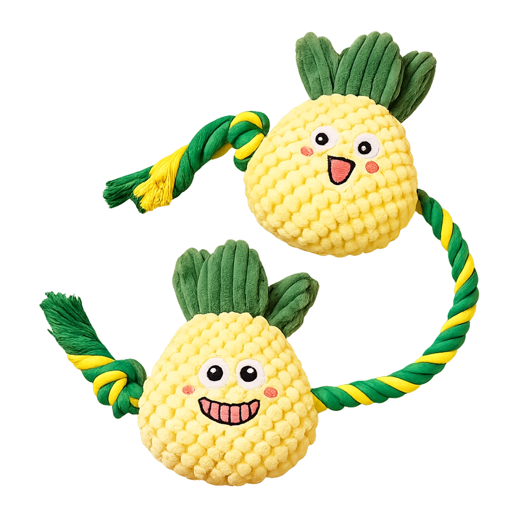 Piña chunky knit pineapple dog toy with rope arms
