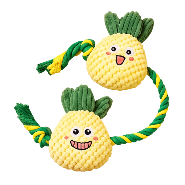 Piña chunky knit pineapple dog toy with rope arms