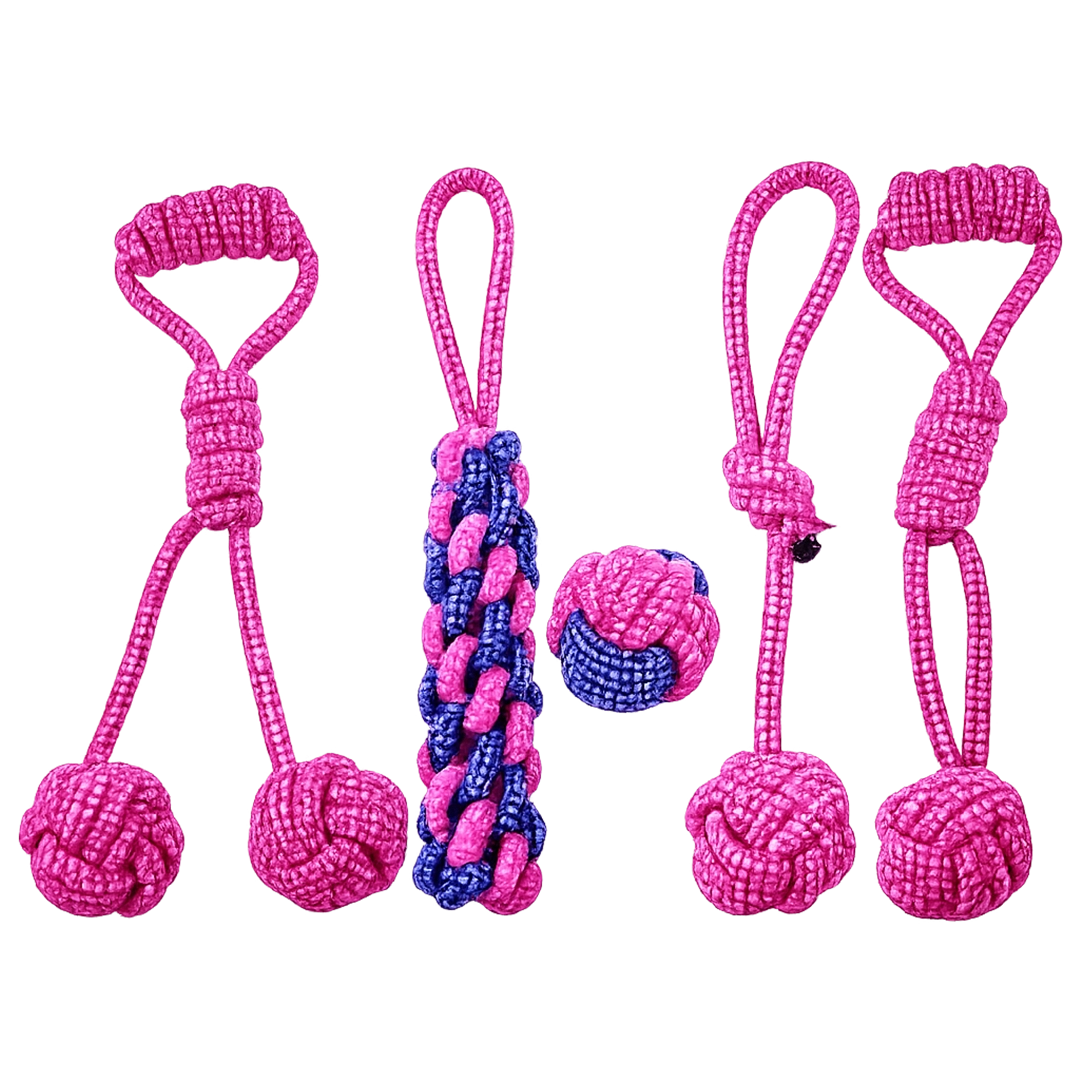 The Pink Pack five-piece pink rope dog toy set