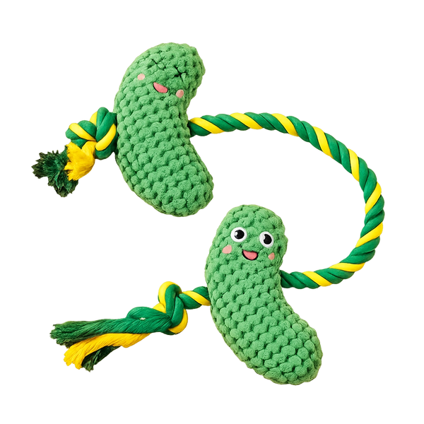 In A Pickle chunky knit pickle dog toy with rope arms